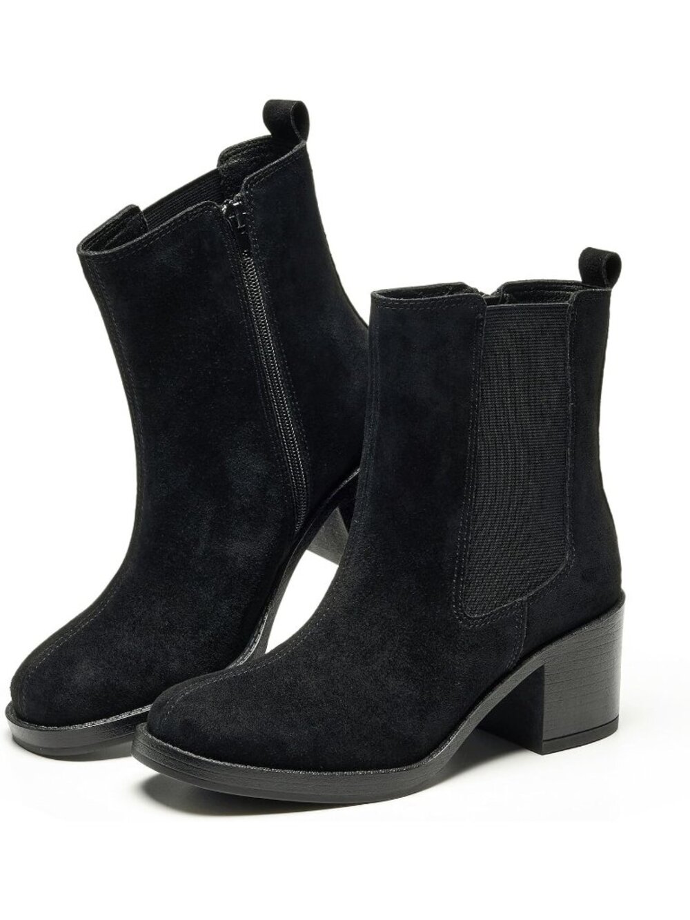 Project Cloud Women's Black Suede 100% Genuine Leather Heeled Chelsea Boots